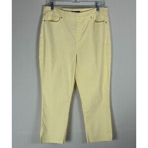 Mario Serrani Italy Yellow Stripe Pull On Crop Pants L Stretch Preppy Coastal